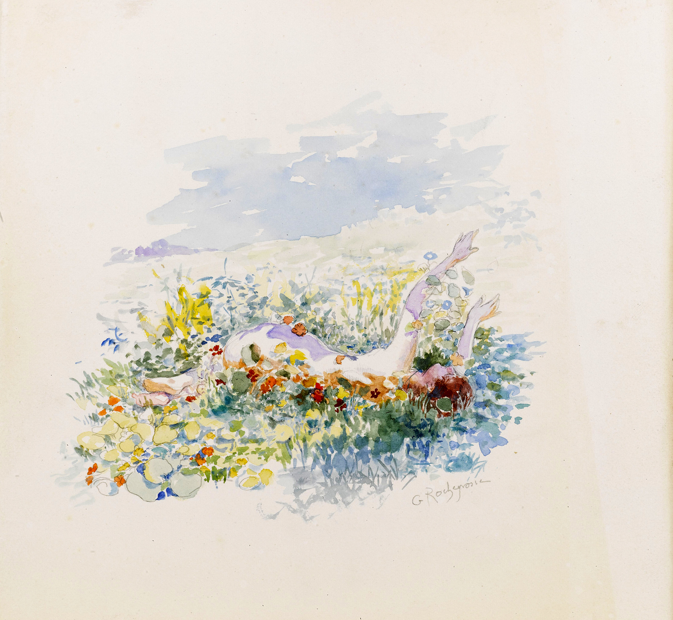 Georges Antoine ROCHEGROSSE | A Woman Reclining in a Field of Flowers ...