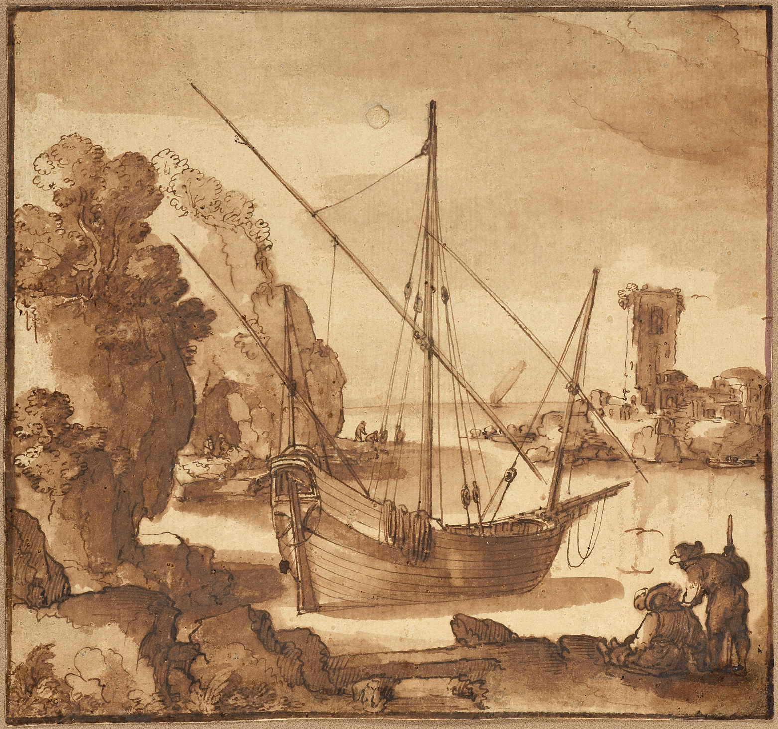 Remigio CANTAGALLINA | A Tuscan Landscape with Figures by a Remigio CANTAGALLINA | A Tuscan Landscape with Figures by a