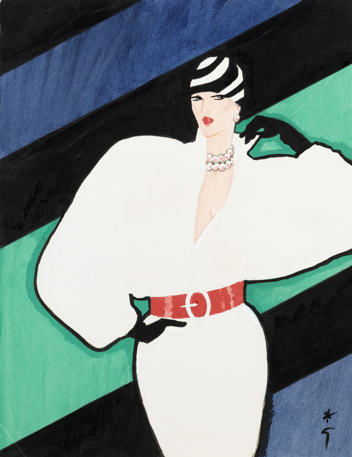 René GRUAU | Woman in a White Dress: Design for the Cover of 